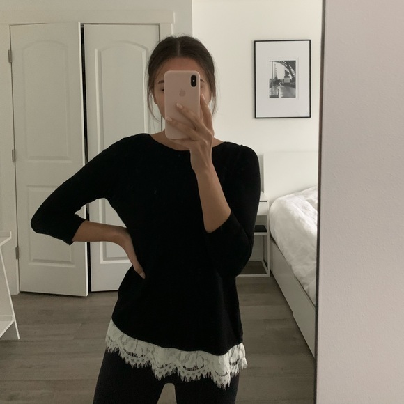 White house black market 3/4 sleeve black shirt with white detailed back - Picture 3 of 5